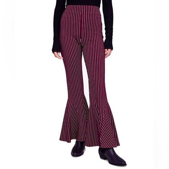 NWT Free People Burgundy Pinstriped Flares - Picture 1 of 15